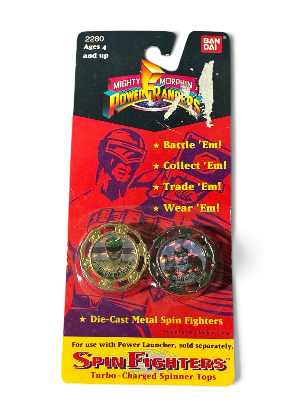 Vintage 1993 Bandai Power Rangers Spin Fighters Green Ranger & Squatt New Sealed